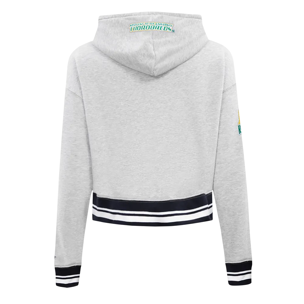KENTUCKY STATE UNIVERSITY CLASSIC RIB FLEECE CROPPED PULLOVER HOODIE (HEATHER GRAY/BLACK)