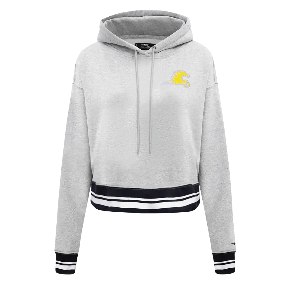 KENTUCKY STATE UNIVERSITY CLASSIC RIB FLEECE CROPPED PULLOVER HOODIE (HEATHER GRAY/BLACK)