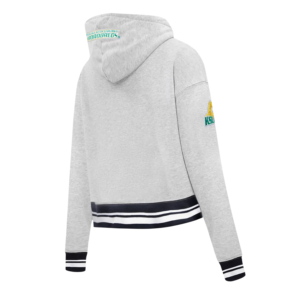 KENTUCKY STATE UNIVERSITY CLASSIC RIB FLEECE CROPPED PULLOVER HOODIE (HEATHER GRAY/BLACK)