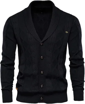 Knitwear Sweater for Men's Coat Fashion Retro Lapel Button Loose Plus Size Cable Knited Cardigan Henley Sweater