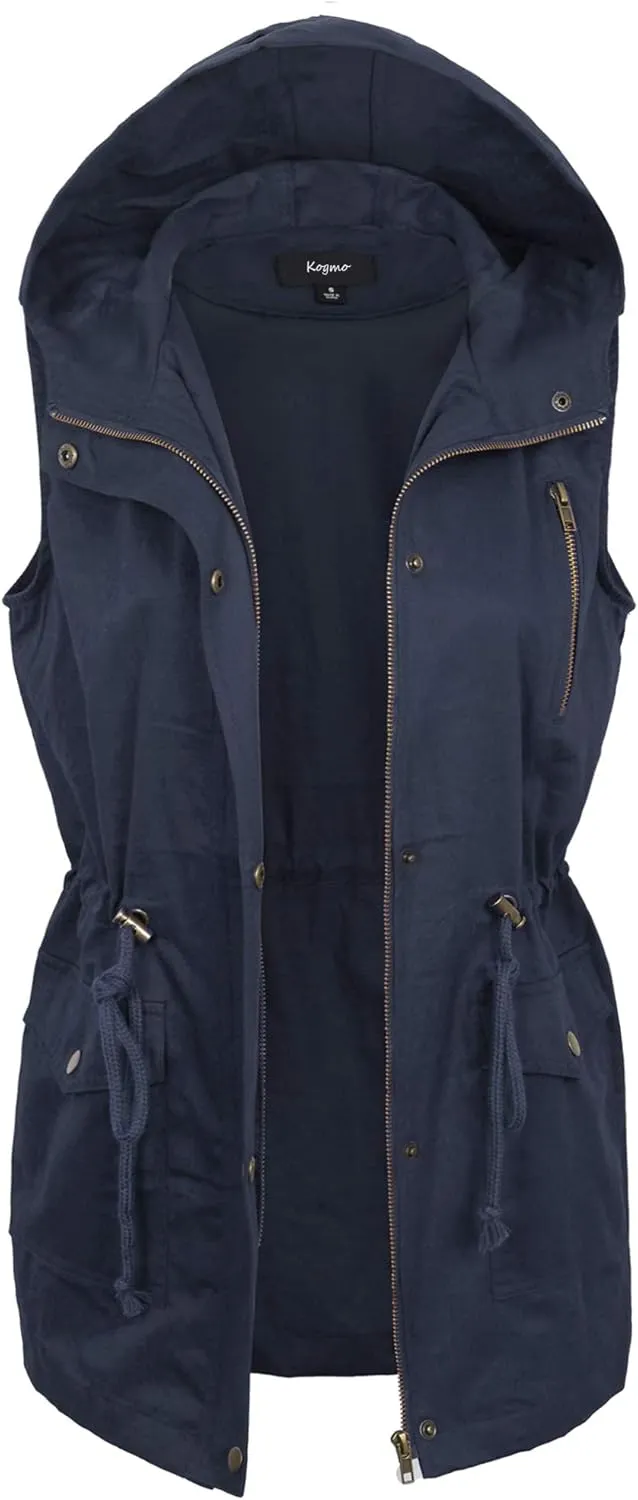 KOGMO Womens Zip Up Military Anorak Utility Vest with Hood True US Size (S-XL)