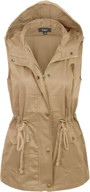 KOGMO Womens Zip Up Military Anorak Utility Vest with Hood True US Size (S-XL)
