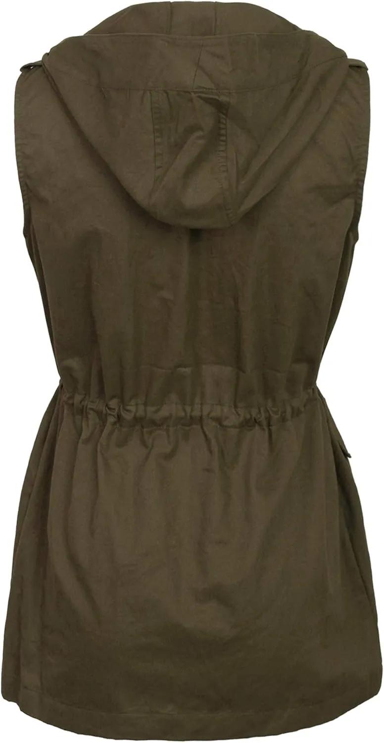 KOGMO Womens Zip Up Military Anorak Utility Vest with Hood True US Size (S-XL)