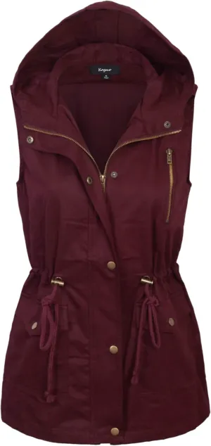 KOGMO Womens Zip Up Military Anorak Utility Vest with Hood True US Size (S-XL)