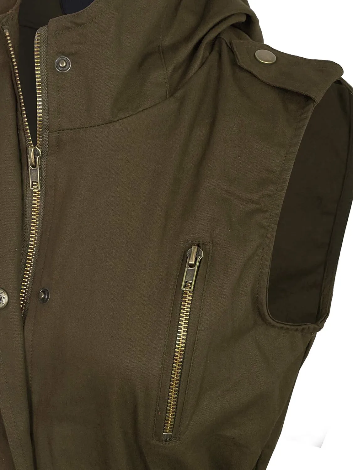 KOGMO Womens Zip Up Military Anorak Utility Vest with Hood True US Size (S-XL)