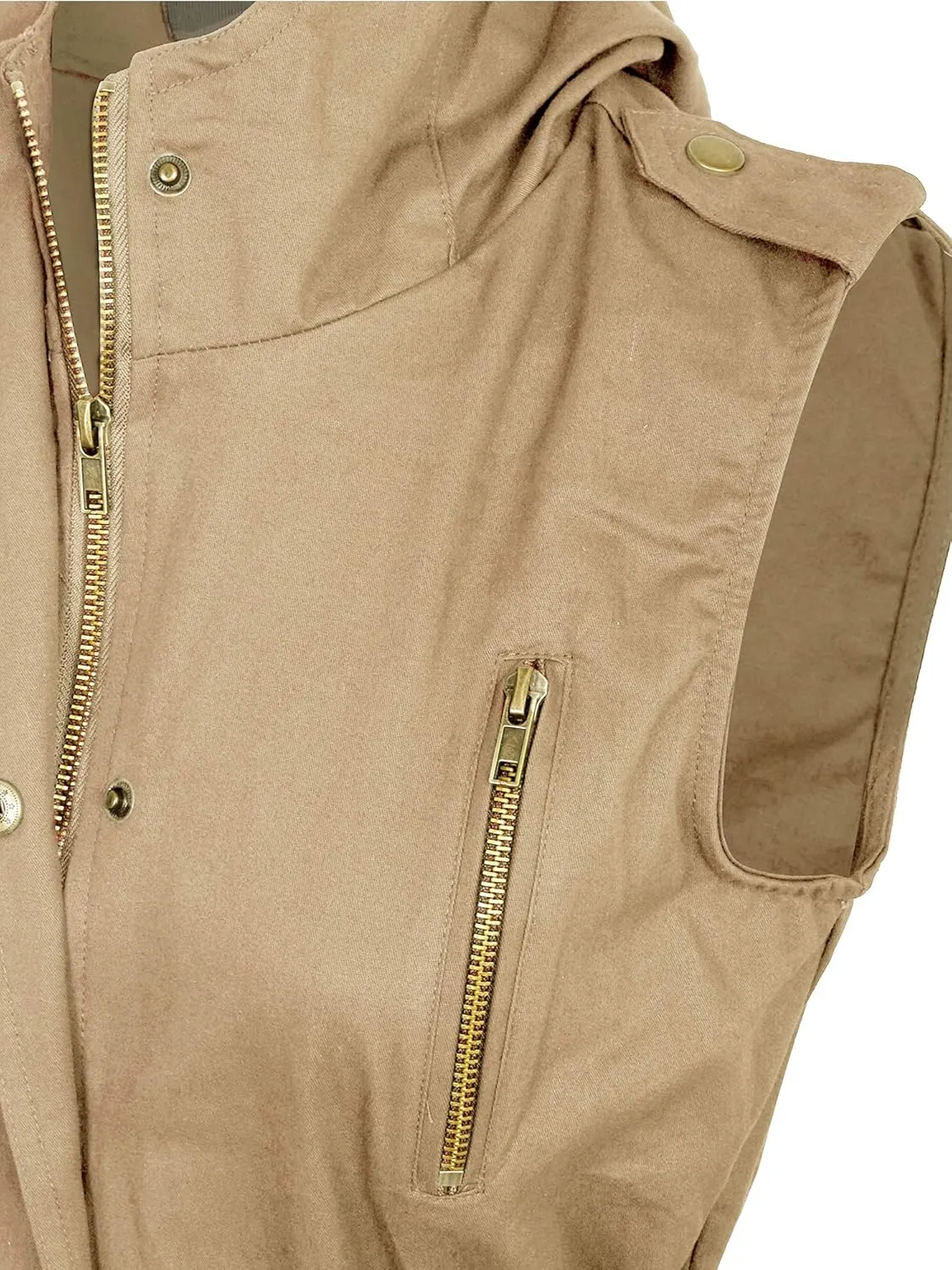 KOGMO Womens Zip Up Military Anorak Utility Vest with Hood True US Size (S-XL)