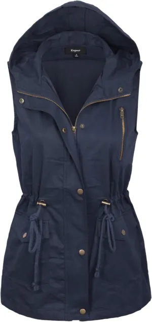 KOGMO Womens Zip Up Military Anorak Utility Vest with Hood True US Size (S-XL)