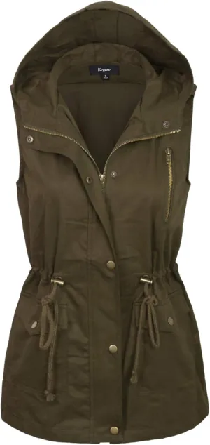 KOGMO Womens Zip Up Military Anorak Utility Vest with Hood True US Size (S-XL)