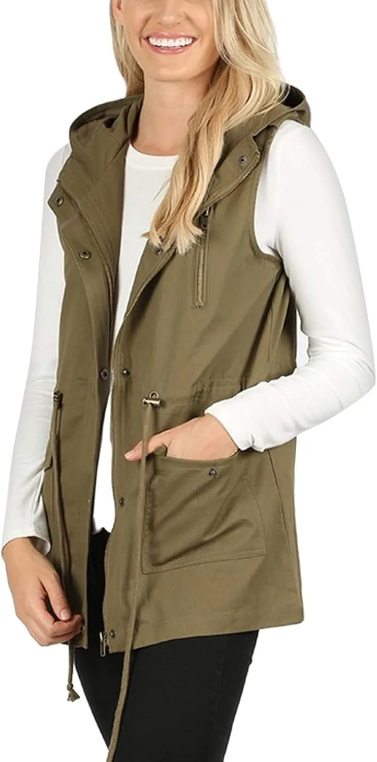 KOGMO Womens Zip Up Military Anorak Utility Vest with Hood True US Size (S-XL)