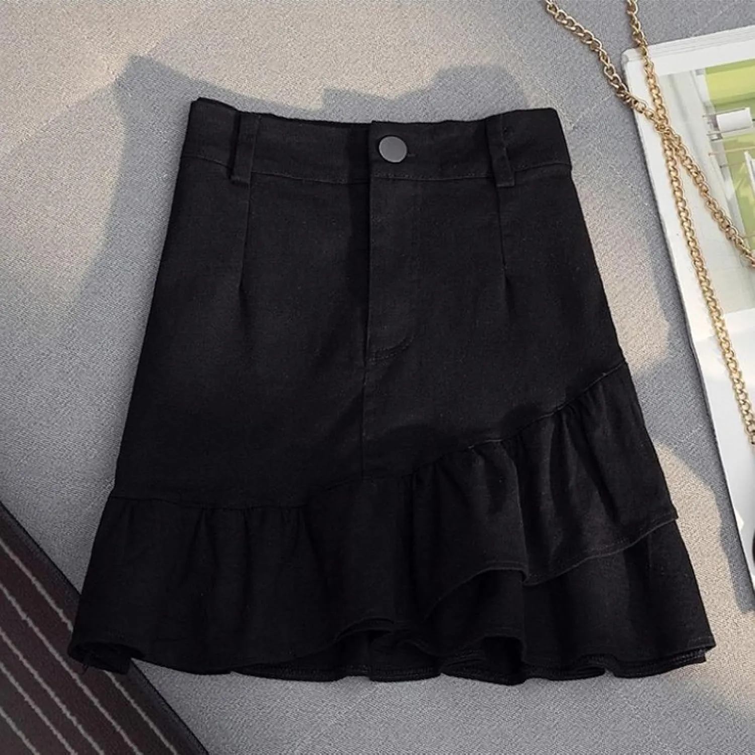 Korean Version Denim Short Skirt Women's Ruffled Denim Short Skirt Women's Mini Pleated Short Skirt