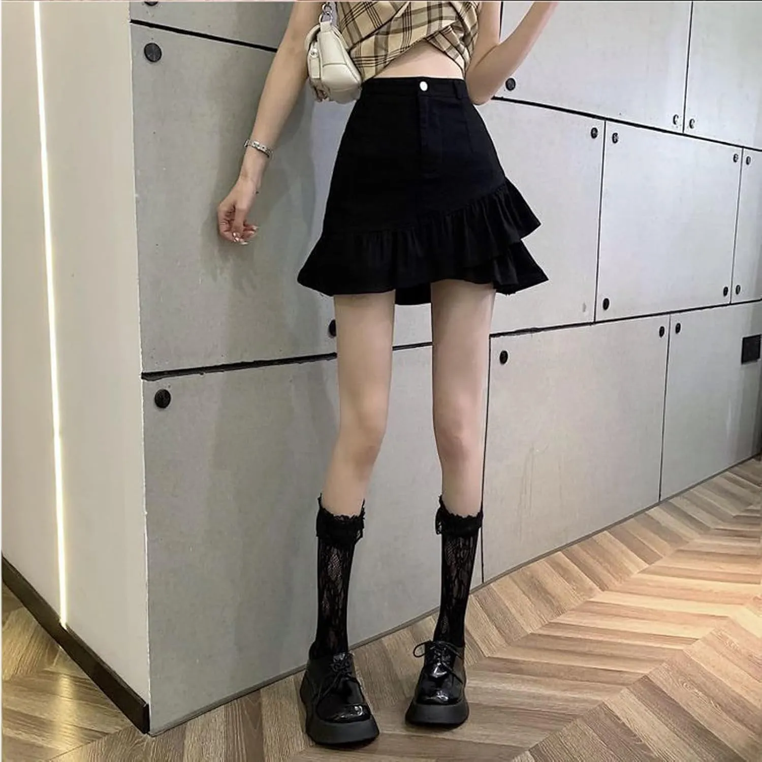 Korean Version Denim Short Skirt Women's Ruffled Denim Short Skirt Women's Mini Pleated Short Skirt