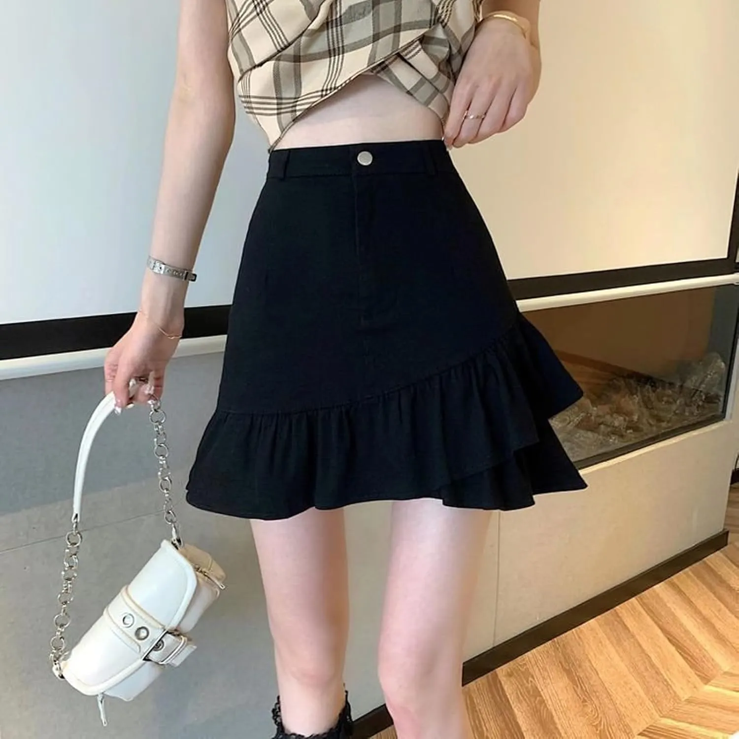 Korean Version Denim Short Skirt Women's Ruffled Denim Short Skirt Women's Mini Pleated Short Skirt
