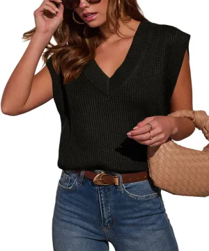 Lacozy V Neck Knit Sweater Vests for Women Casual Sleeveless Pullover Sweater Casual Loose fit Tank Tops Trendy Outfit