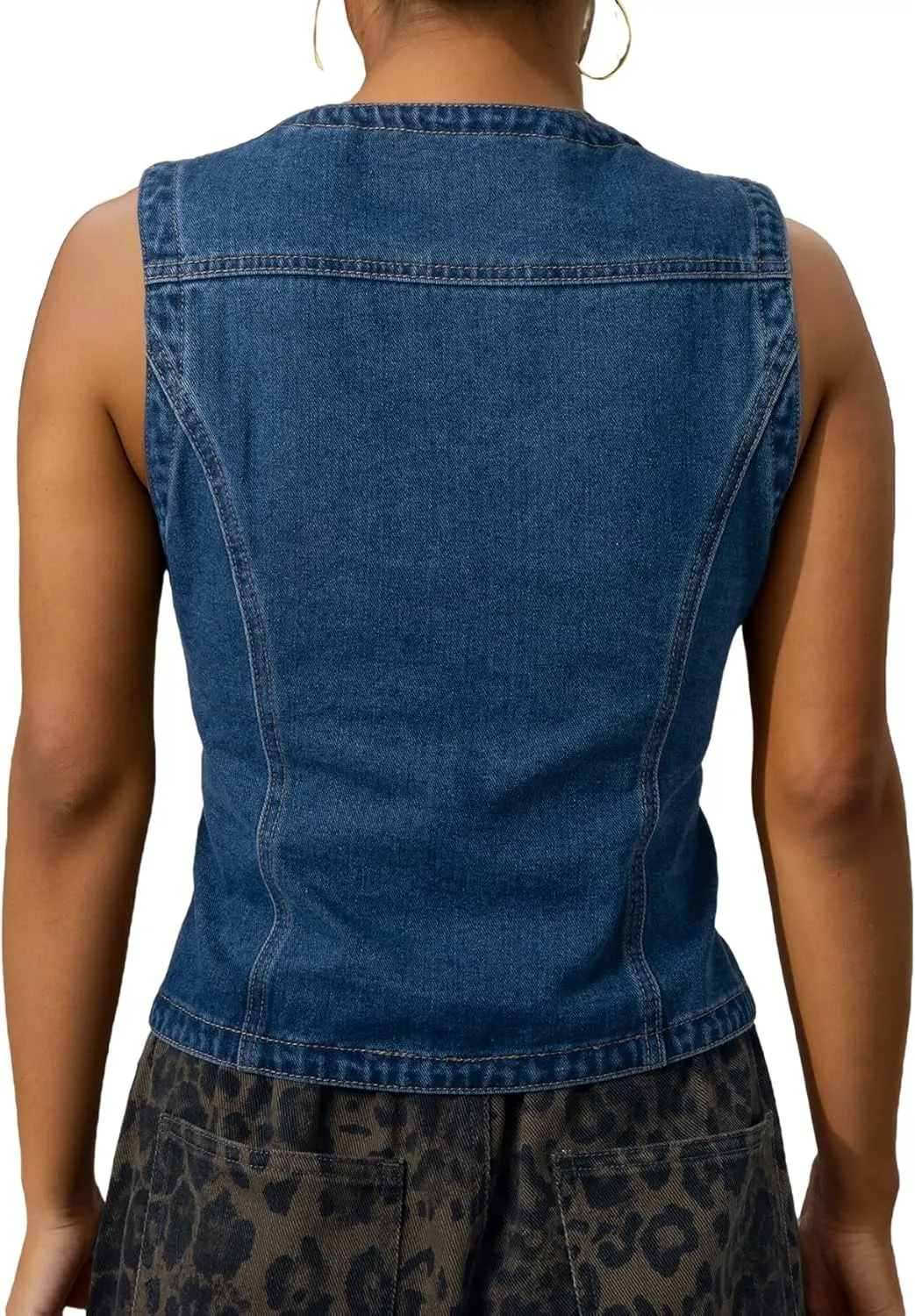 Ladyful Women's Denim Vest Top Sleeveless V Neck Jean Top Button Down Denim Waistcoat Vest