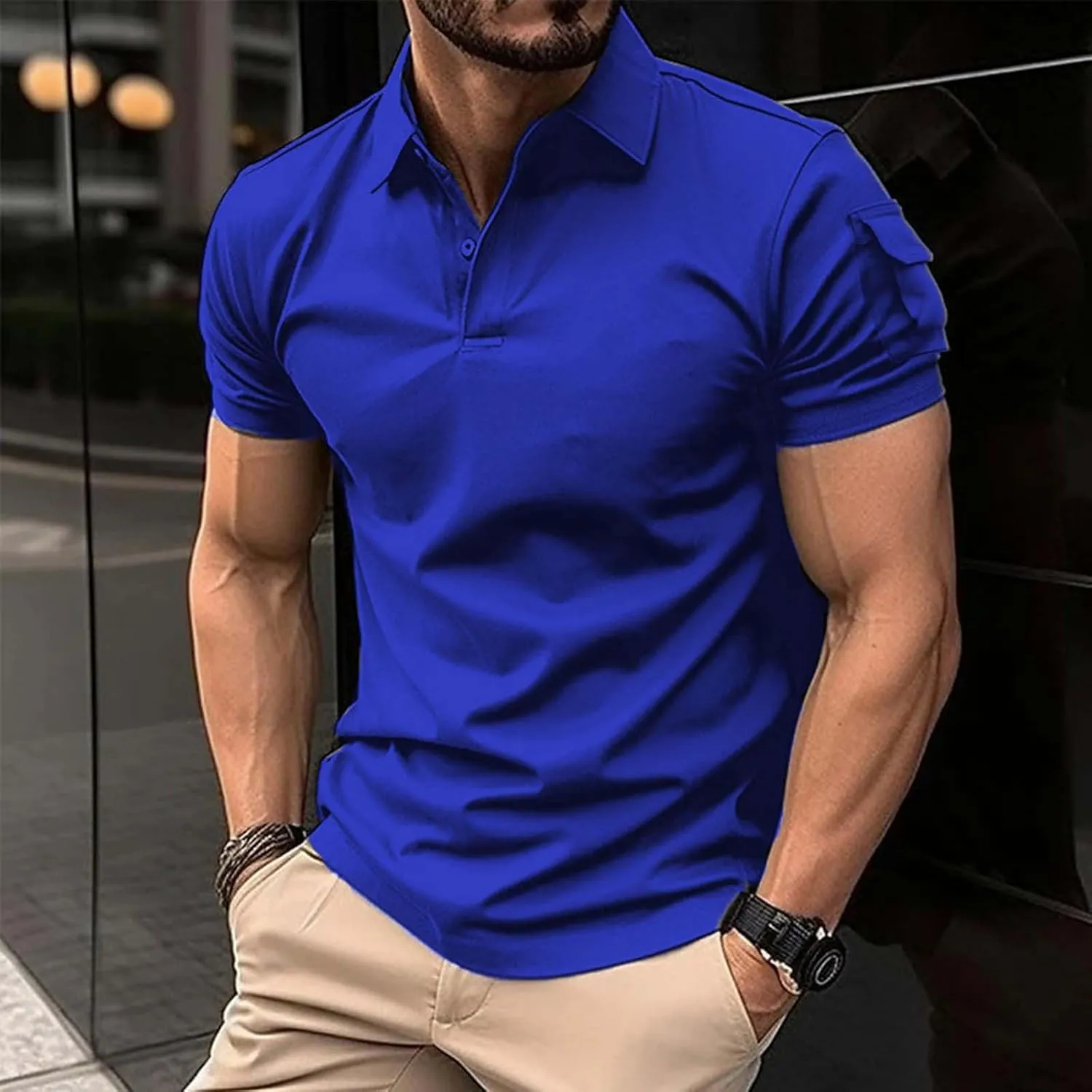 LCMTWX Men Polo Shirts 2024 Comfort Soft Loose Outdoor Sports Lapel Solid Color Camouflage Printing Raglan Sleeve Polo