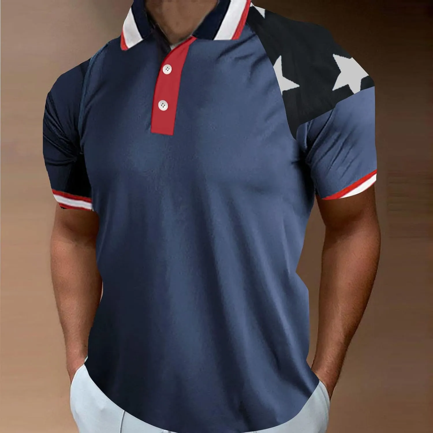 LCMTWX Men's 1776 Independence Day Polo Shirt Polo Shirt Men 2024 Fag Spring and Summer Fashion Leisure Seaside Beach