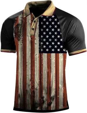LCMTWX Tropical Golf Shirts for Men American Flag American Flag Polo Shirts for Men and Summer Fashion Leisure Seaside