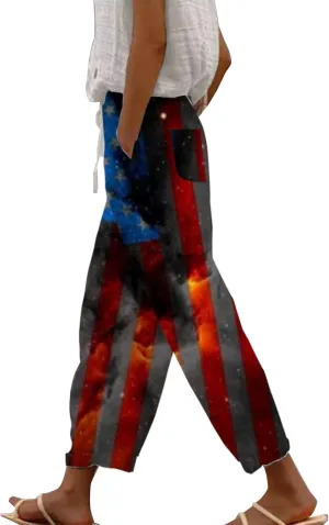 Linen Striped Print Pants for Woman Casual Pants Pants 2024 Summer Beach Loose Striped Linen Pants Women Linen Pants