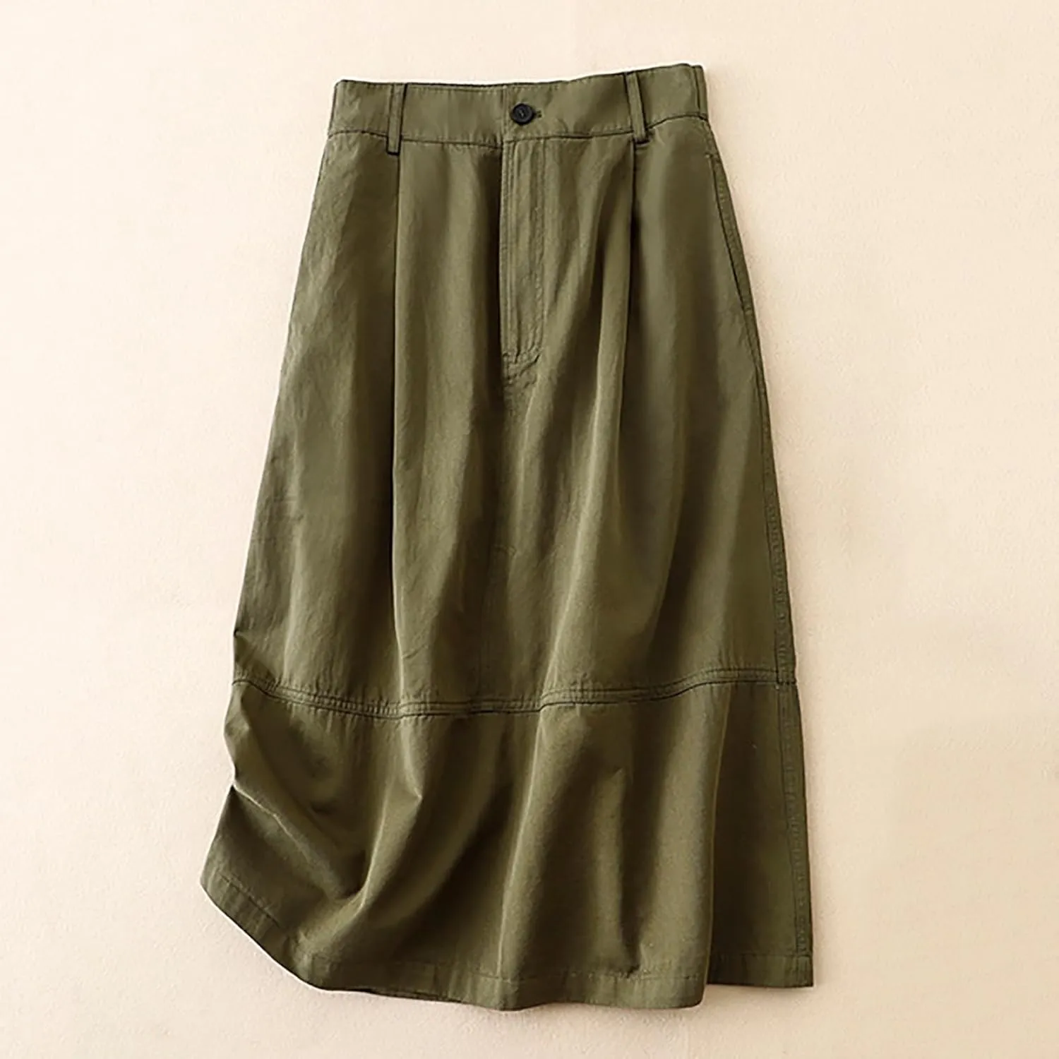 Lmdudan Women Cotton Linen Skirts 2025 Spring Summer A Line Midi Skirt with Pockets High Waist Casual Baggy Flowy Swing Skirt