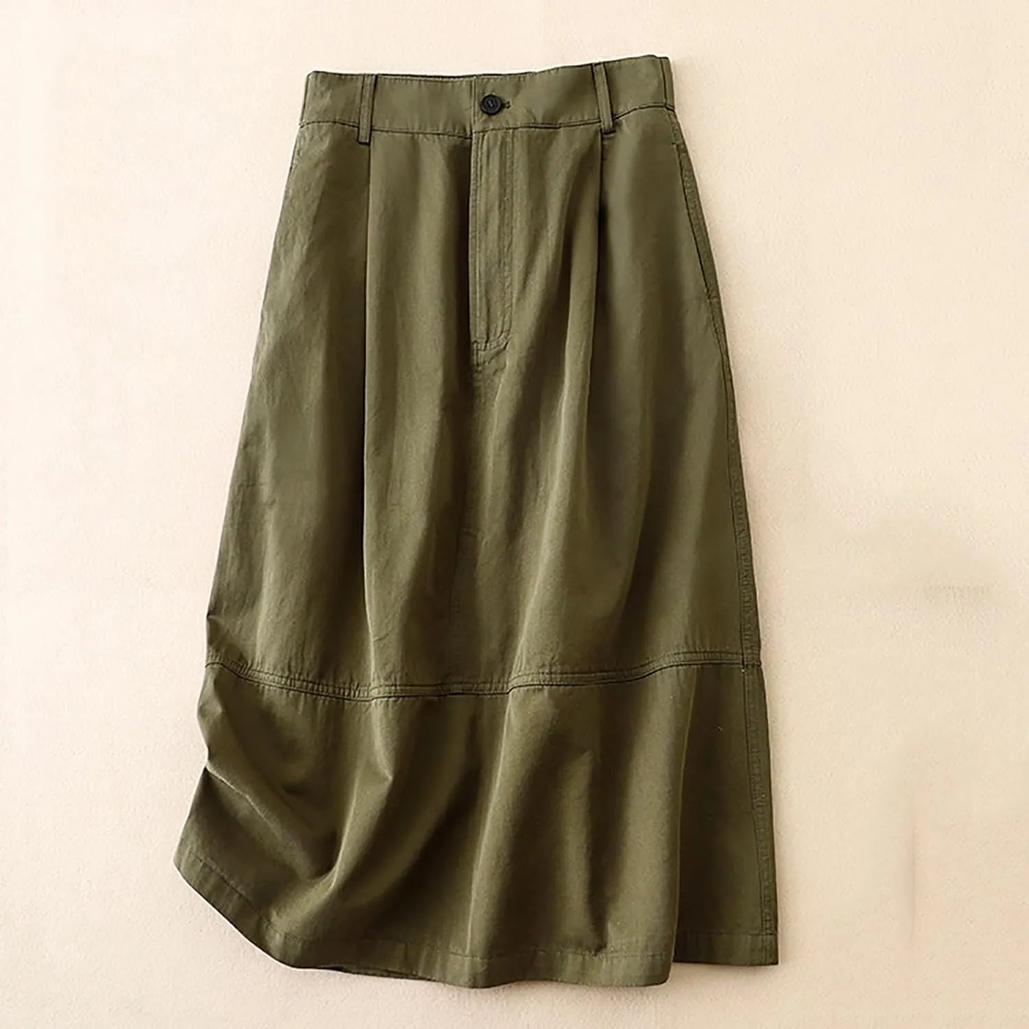 Lmdudan Women Cotton Linen Skirts 2025 Spring Summer A Line Midi Skirt with Pockets High Waist Casual Baggy Flowy Swing Skirt