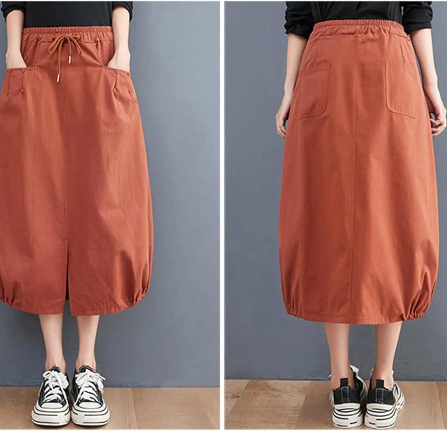 Long Skirts for Women Fall Casual Loose Fit High Waist Cargo Skirt Fashion Zipper A-Line Midi Skirts with Pockets