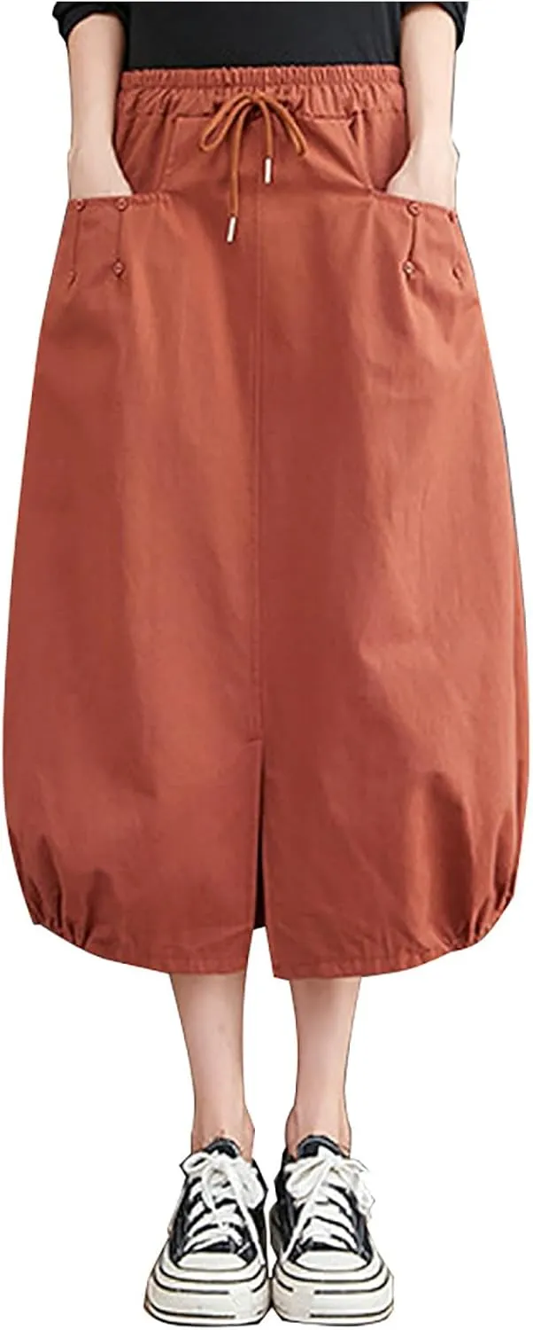 Long Skirts for Women Fall Casual Loose Fit High Waist Cargo Skirt Fashion Zipper A-Line Midi Skirts with Pockets