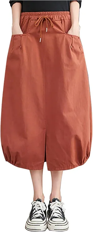 Long Skirts for Women Fall Casual Loose Fit High Waist Cargo Skirt Fashion Zipper A-Line Midi Skirts with Pockets