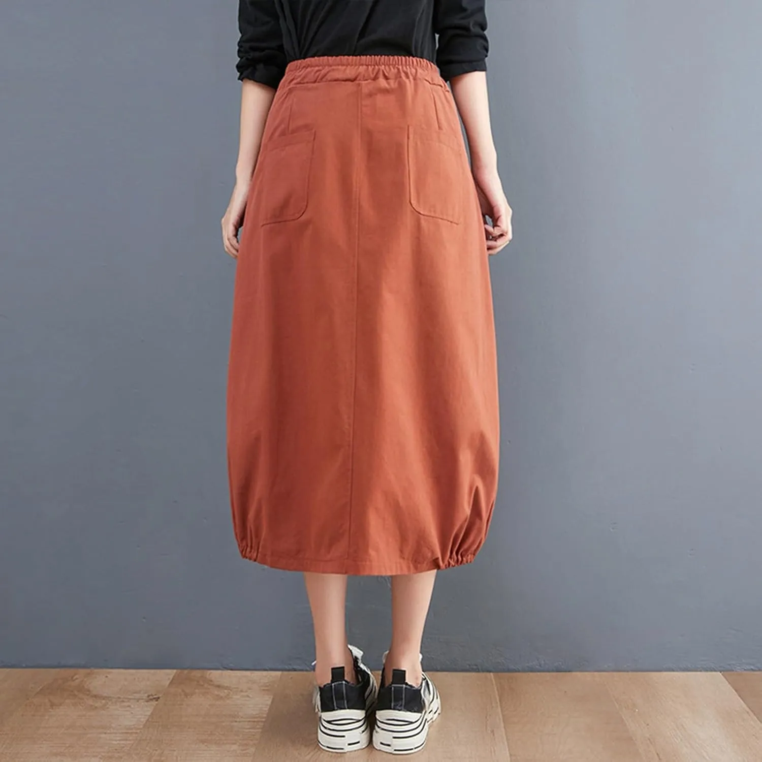Long Skirts for Women Fall Casual Loose Fit High Waist Cargo Skirt Fashion Zipper A-Line Midi Skirts with Pockets