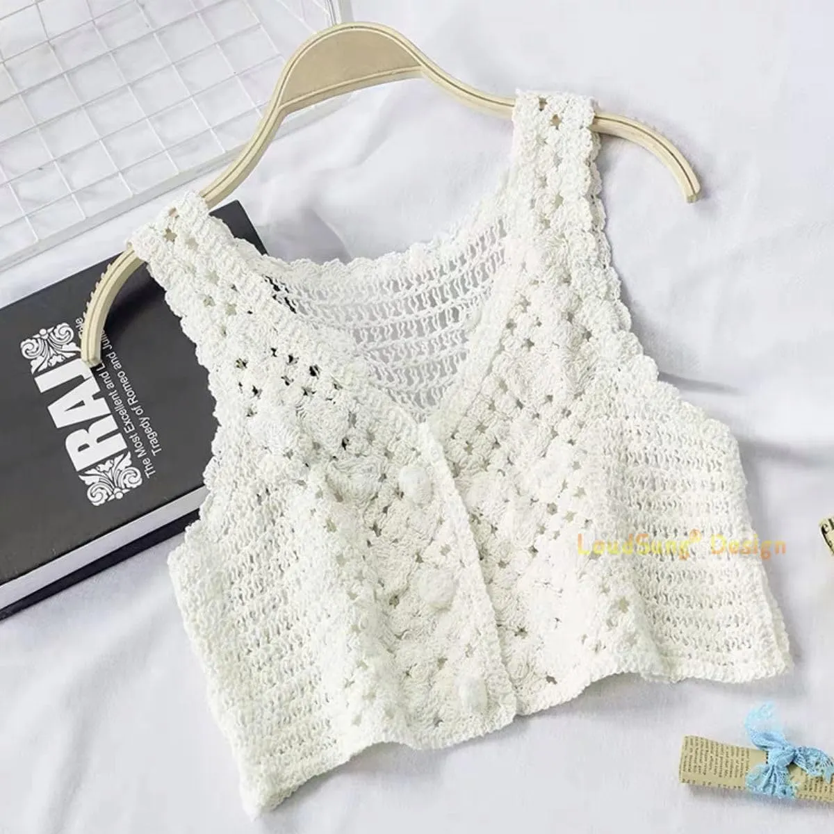 LoudSung Knitted Vest Camisole Sheer Shrug Cardigan Thin Soft Hollow Shawls Sleeveless for Women Girls