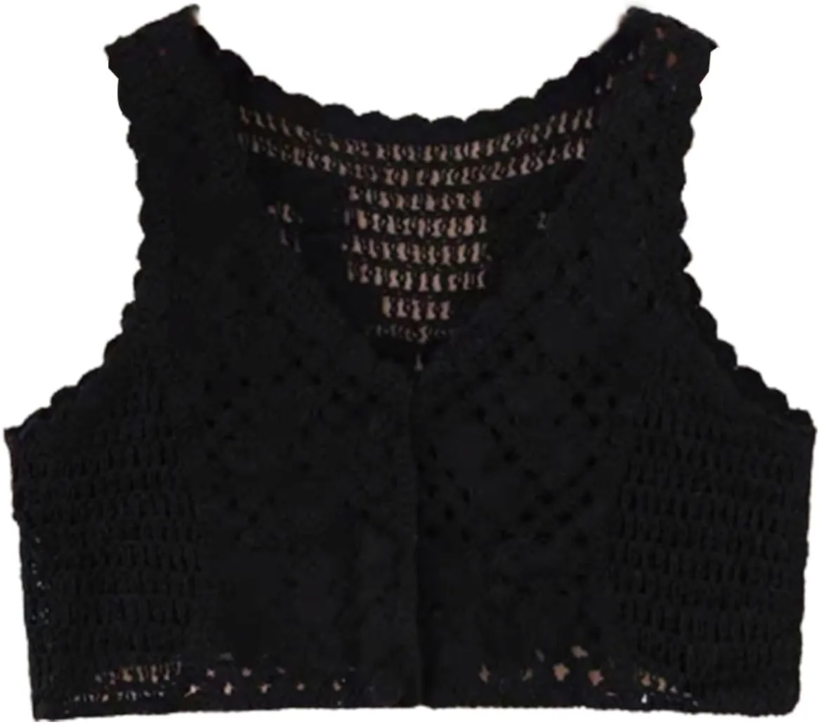 LoudSung Knitted Vest Camisole Sheer Shrug Cardigan Thin Soft Hollow Shawls Sleeveless for Women Girls