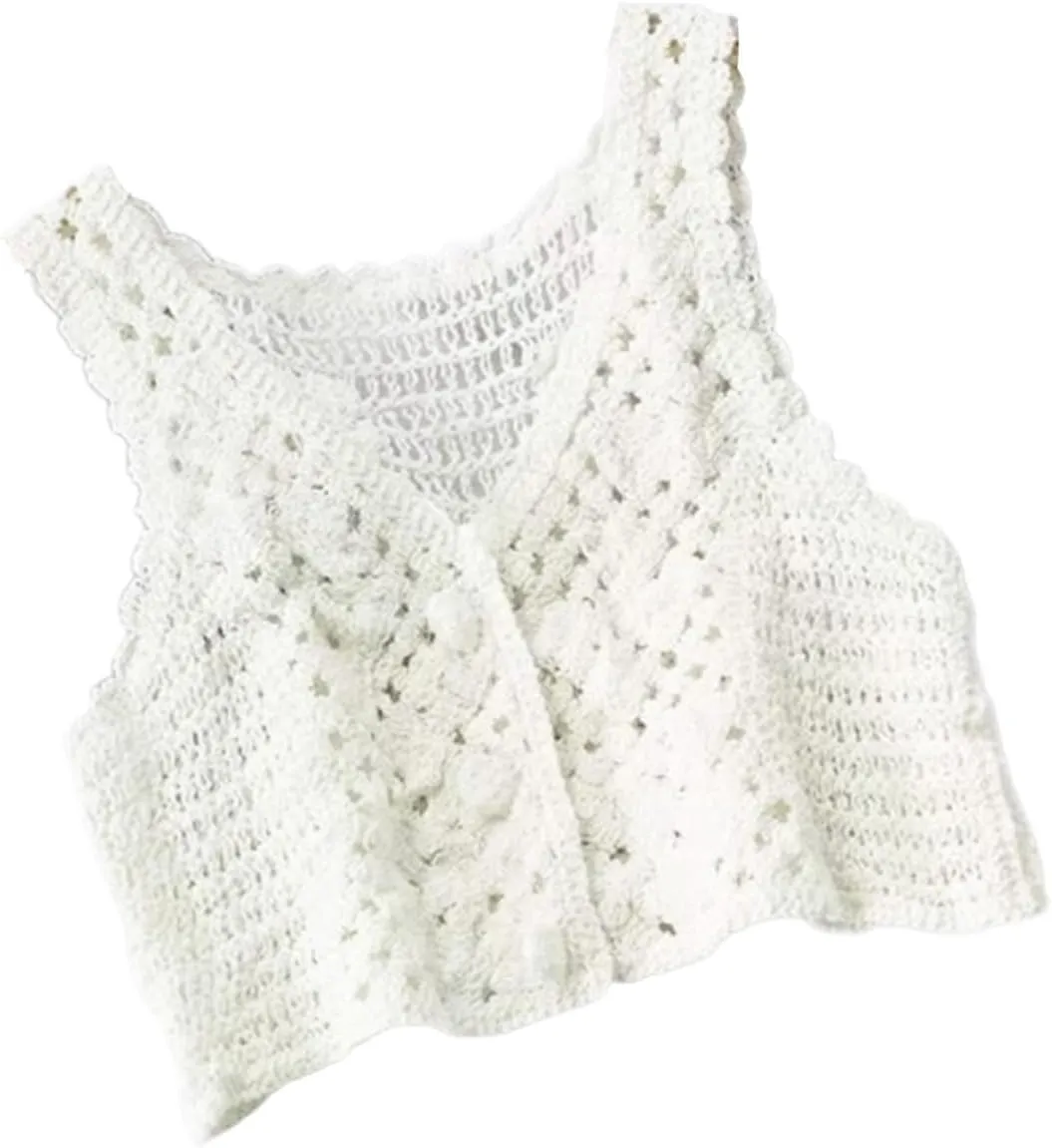 LoudSung Knitted Vest Camisole Sheer Shrug Cardigan Thin Soft Hollow Shawls Sleeveless for Women Girls