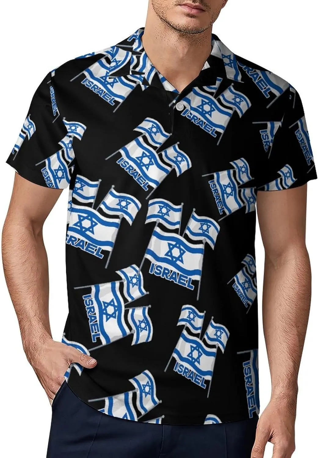 Lsrael Flags Men's Polo Shirt Short Sleeve Print T Shirt Slim Fit Golf Shirt Collared Tee Casual Top