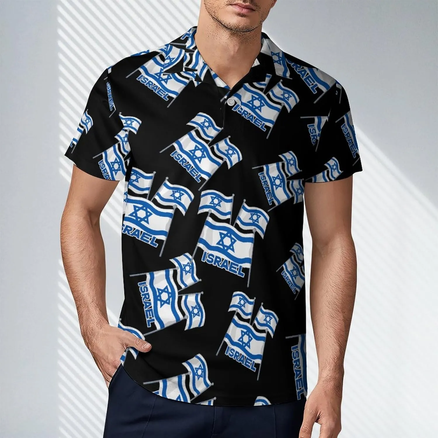 Lsrael Flags Men's Polo Shirt Short Sleeve Print T Shirt Slim Fit Golf Shirt Collared Tee Casual Top
