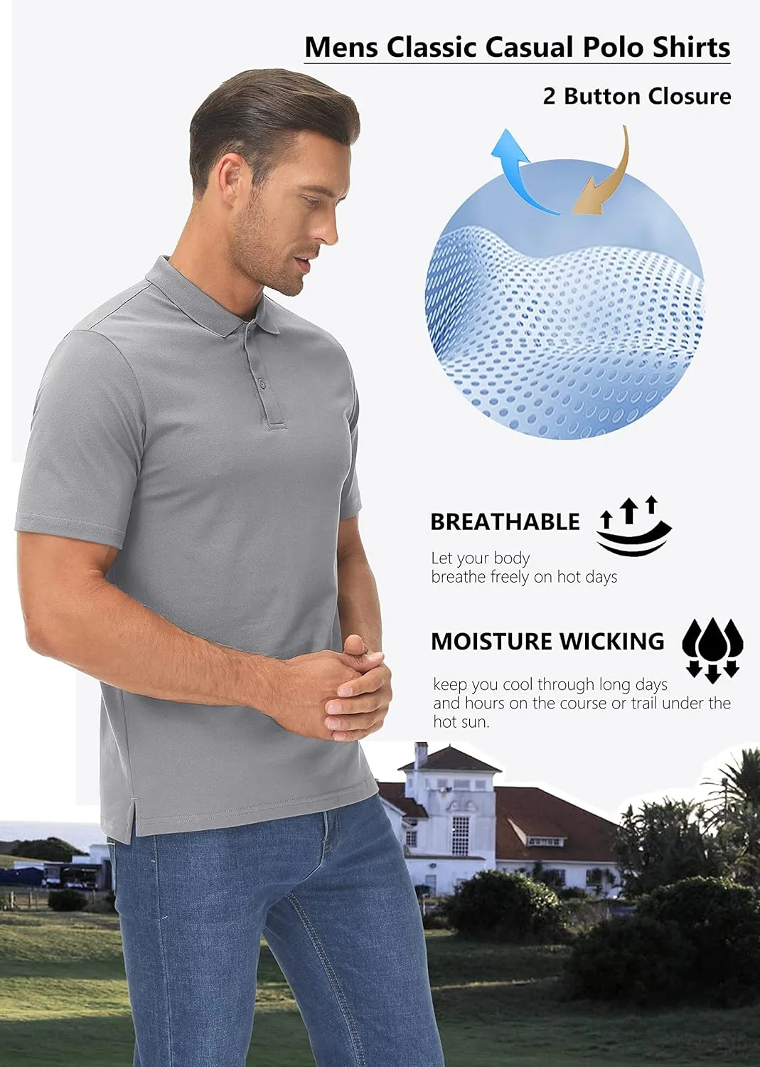 MAGCOMSEN Mens Polo Shirt Short Sleeve Golf Polo Shirt Cotton Pique Tennis Polo Shirt Lightweight Casual Shirt
