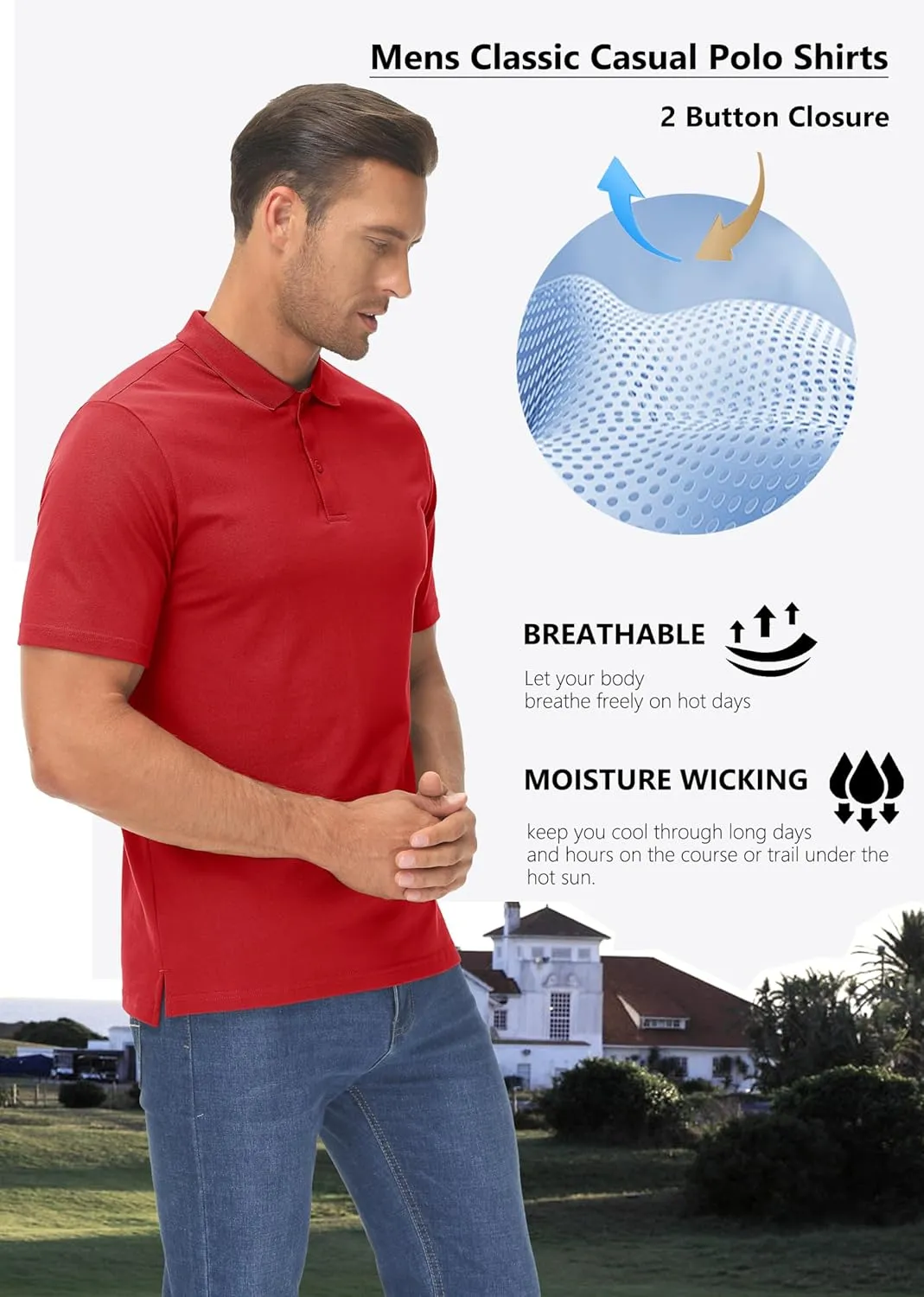 MAGCOMSEN Mens Polo Shirt Short Sleeve Golf Polo Shirt Cotton Pique Tennis Polo Shirt Lightweight Casual Shirt