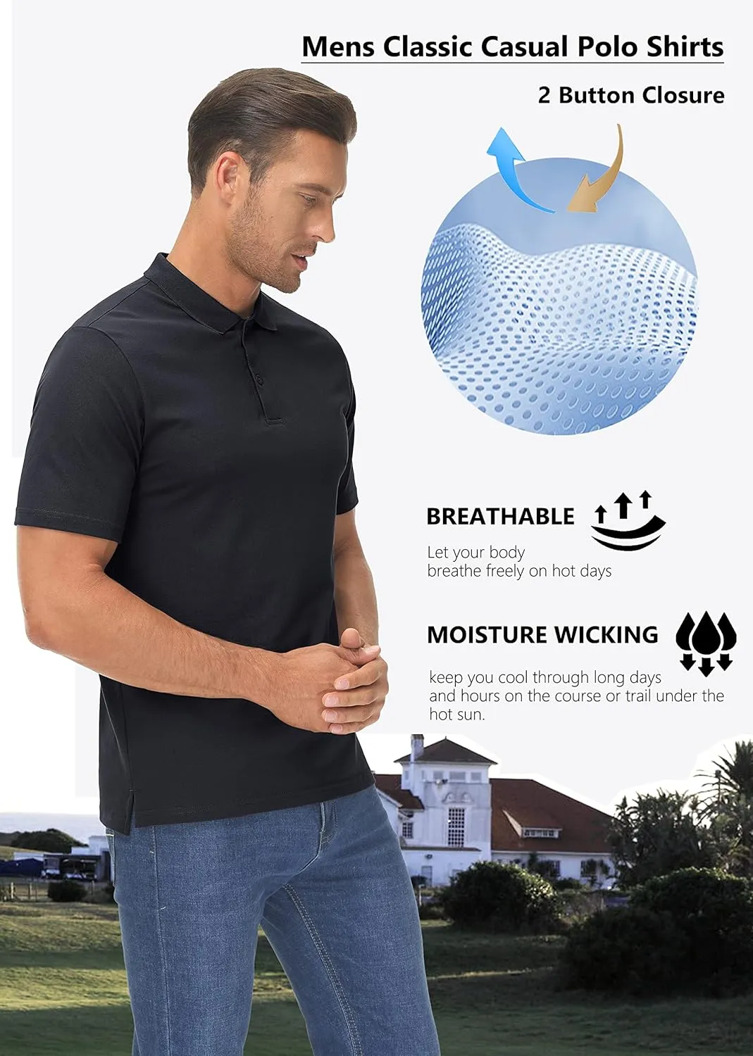 MAGCOMSEN Mens Polo Shirt Short Sleeve Golf Polo Shirt Cotton Pique Tennis Polo Shirt Lightweight Casual Shirt