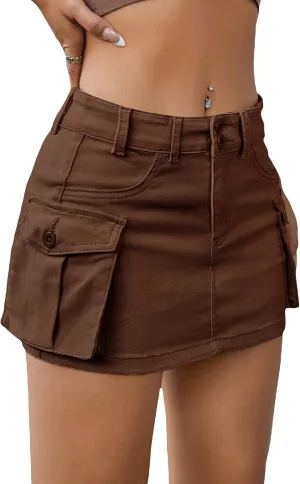MakeMeChic Women's Denim Skirt Y2K Denim Skort Low Rise Mini Jean Skirt