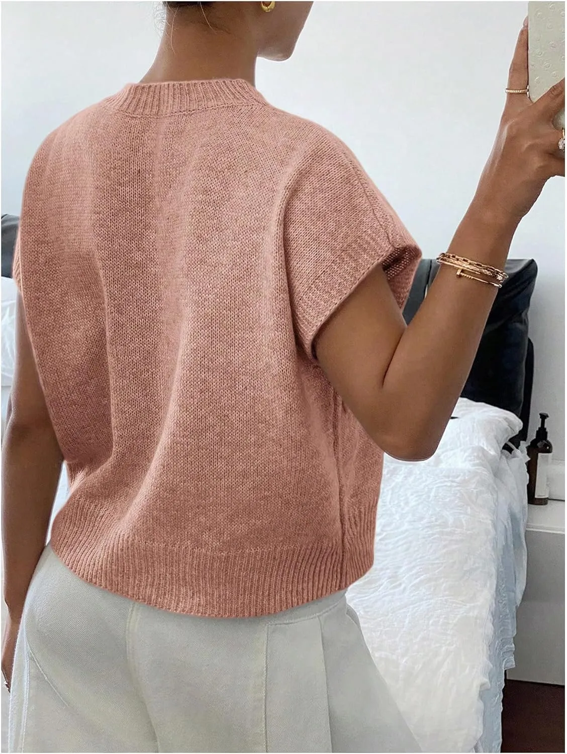MakeMeChic Women's Floral Knitted Vest Top Sleeveless Pullover Sweater Vest