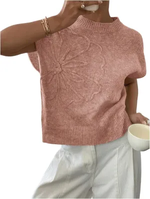 MakeMeChic Women's Floral Knitted Vest Top Sleeveless Pullover Sweater Vest