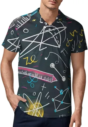 Mathematical Multicolored Formulas Men's Polo Shirt Short Sleeve Print T Shirt Slim Fit Golf Shirt Collared Tee Casual Top