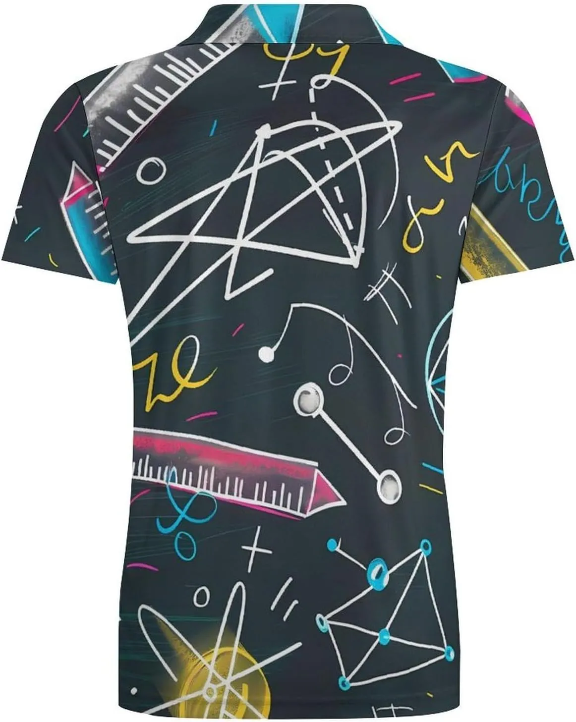Mathematical Multicolored Formulas Men's Polo Shirt Short Sleeve Print T Shirt Slim Fit Golf Shirt Collared Tee Casual Top