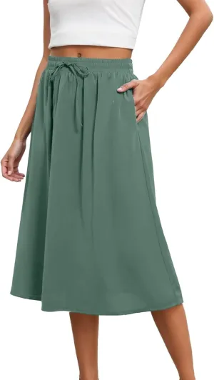 Maxi Skirts for Women 2025 Elegant Boho Pleated Skirt Elastic High Waisted Casual Summer Pockets A Line Dresses Outfits