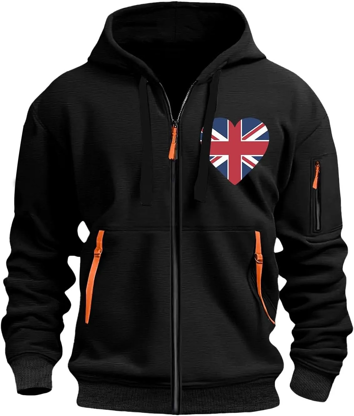 Men Casual Hoodies with Zip Pockets American Flag Print Full Zip Long Sleeve Sweatshirt Sports Hooded Jacket