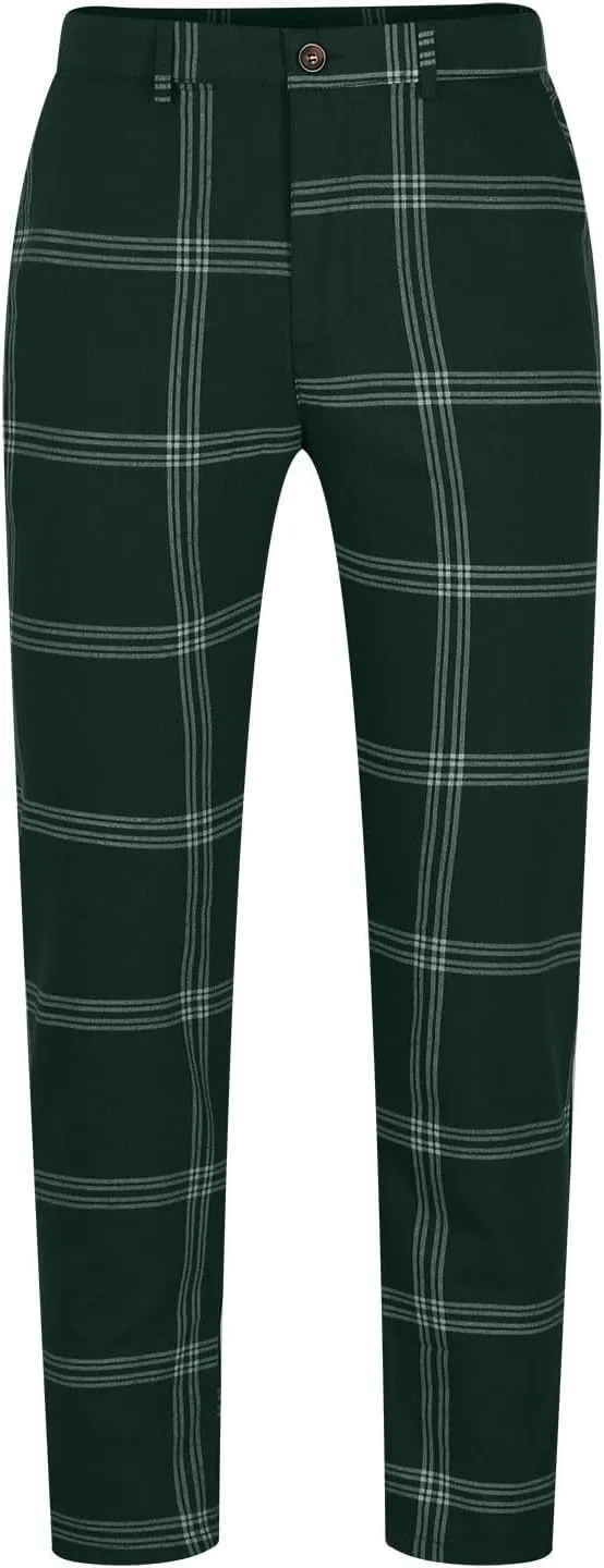 Men Dress Pants Slim Fit Plaid Skinny Dress Pant Stretch Regular Fit Business Casual Fashion Golf Pencil Trousers