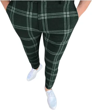 Men Dress Pants Slim Fit Plaid Skinny Dress Pant Stretch Regular Fit Business Casual Fashion Golf Pencil Trousers