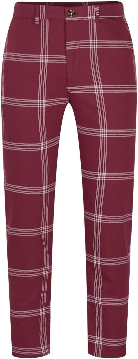 Men Dress Pants Slim Fit Plaid Skinny Dress Pant Stretch Regular Fit Business Casual Fashion Golf Pencil Trousers