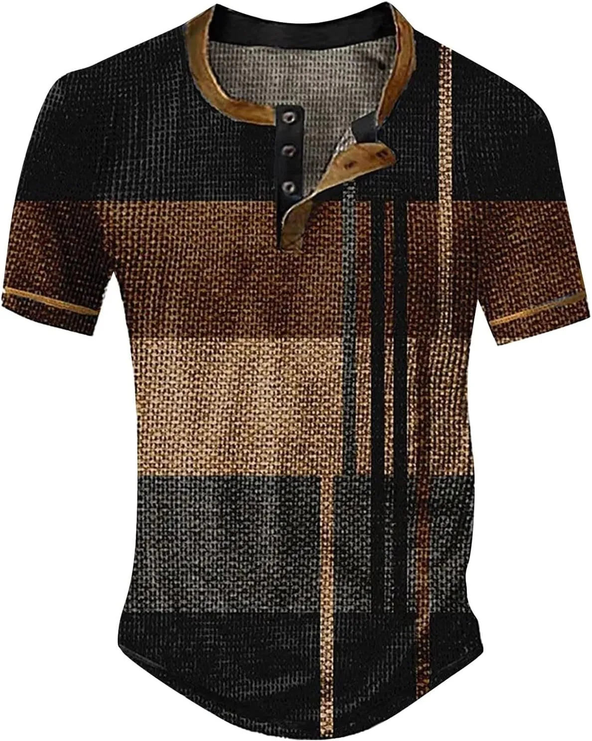 Men Polo Shirt Sleeved Casual Top Striped Plaid Retro Western Denim Print Button Men's T Shirt Top Polo White Tees