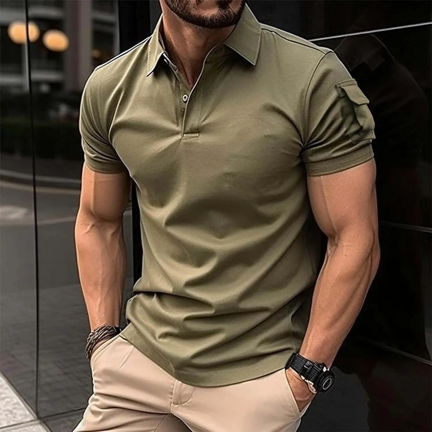 Men Polo Shirts 2024 and Summer Casual Short Sleeved Buttons Lapel Solid Color Short Sleeved T Shirt Tops Golf Mens