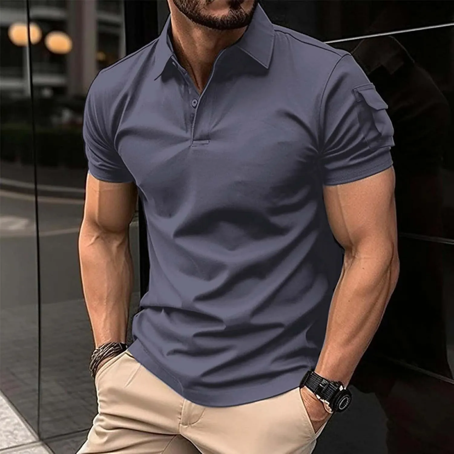 Men Polo Shirts 2024 and Summer Casual Short Sleeved Buttons Lapel Solid Color Short Sleeved T Shirt Tops Golf Mens