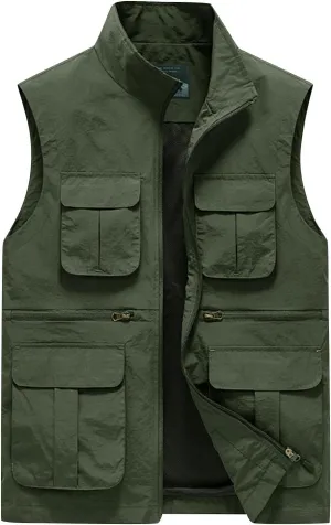 Men Utility Cargo Vest Outdoor Lightweight Multi-Pocketed Fishing Safari Travel Work Photo Vest Outerwear Man Vests